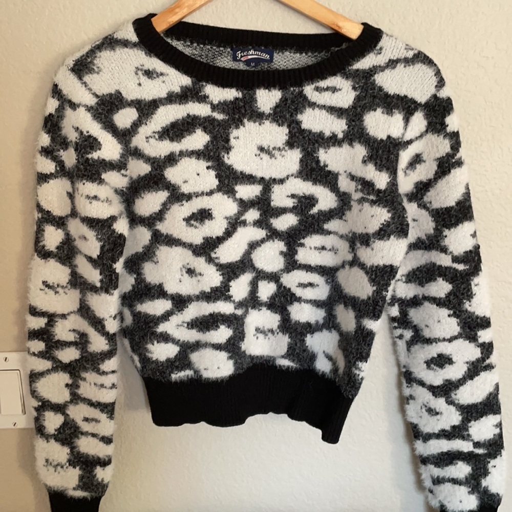 Animal print fluffy sweater